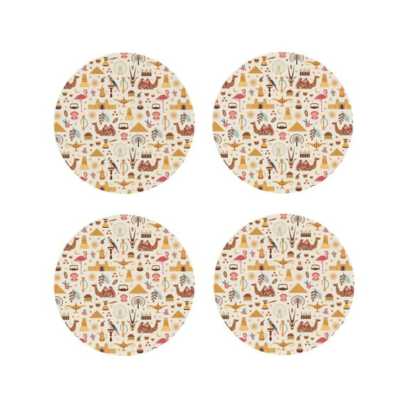 Lsque UAE Travel1 Pattern 4" Drink Coasters Set of 4, PVC Leather Absorbent Coasters, Table Coaster Set Decorative Coffee Cup Coasters Housewarming Gift -Round Shape