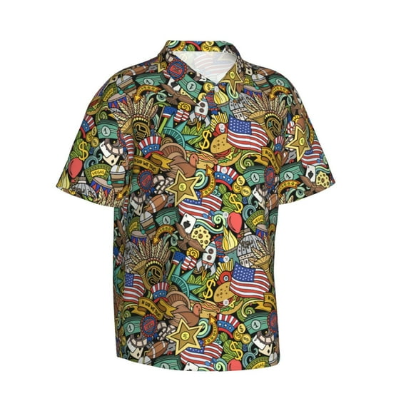 Lsque USA 1 pattern Hawaiian Shirt for Men, Unisex Summer Beach Casual Short Sleeve Button Down Shirts-Large