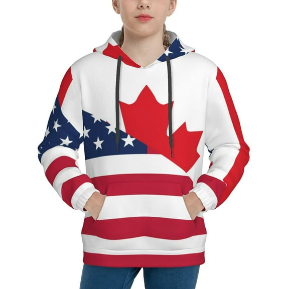 Lsque USA Canada Flag Patten Youth Hoodie Sweatshirt Pullover with Kangaroo Pocket Boys and Girls Hoodie Warm Hoodie for Kids-Small