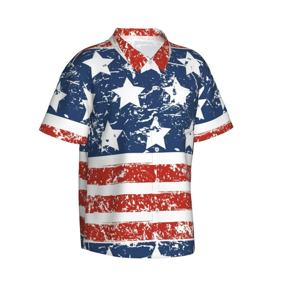 Lsque USA Colors Stripes1 pattern Hawaiian Shirt for Men, Unisex Summer Beach Casual Short Sleeve Button Down Shirts-X-Large