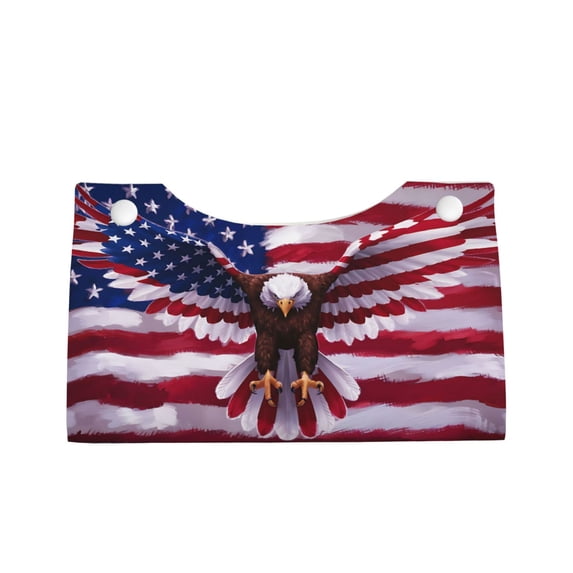 Lsque USA Eagle with Spread Wings Printed Long Tissue Box Cover Holder, Facial Paper Organizer Dispenser,Triangle with Bottom Belt, PVC Leather Decorative Organizer