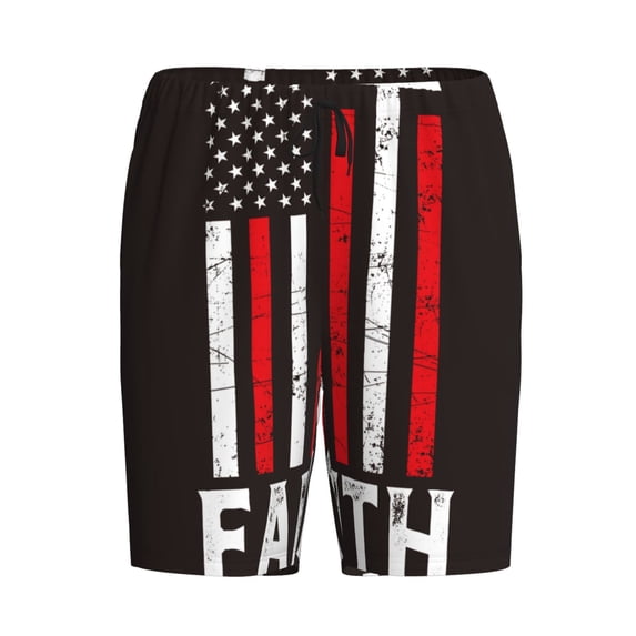 Lsque USA Flag Cross Mens Sleep Pajama Shorts,Short Pajama Pants, Cotton Ultra-Soft Knit-4X-Large