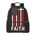 thumbnail image 1 of Lsque USA Flag Cross Pattern Backpack – School Travel Canvas Daypack with Ergonomic Padded Straps, Multiple Compartments & Leather Handle, 1 of 5