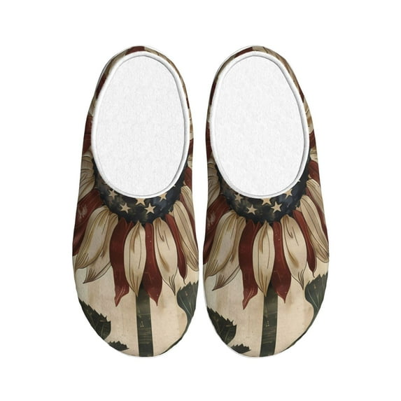 Lsque USA Sunflower Flag Pattern Womens Comfort Cotton on Scuff With Memory Foam and Anti-skid Sole Slipper-42/43