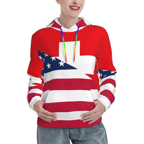 Lsque USA Switzerland Pattern Casual Women's Hoodie,Hooded Sweatshirt with Kangaroo Pocket,Pullover Hoodie with Eye-catching Drawstrings-Small