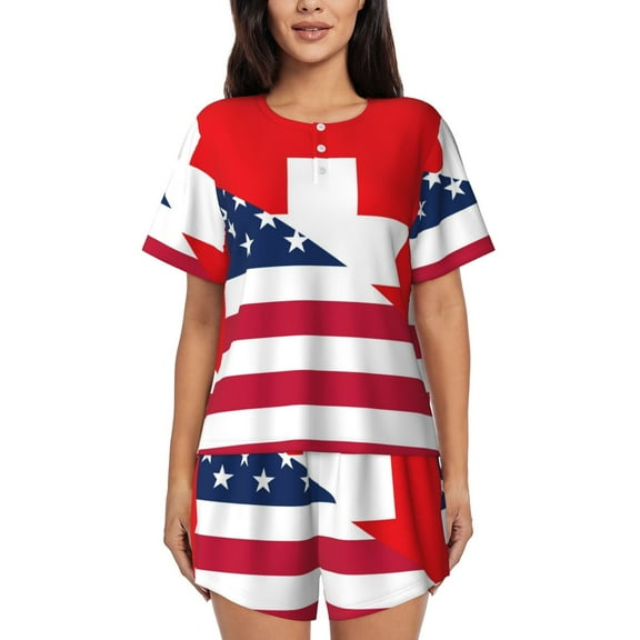 Lsque USA Switzerland Women's Short-Sleeved Pajama Set - 2 Piece Soft and Lightweight Sleepwear Set-Large