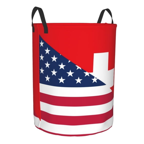 Lsque USA Switzerland pattern Laundry Hamper Basket, Tall Woven Rope Hamper Basket for Clothes, Lightweight Storage Basket, Collapsible Waterproof-Medium