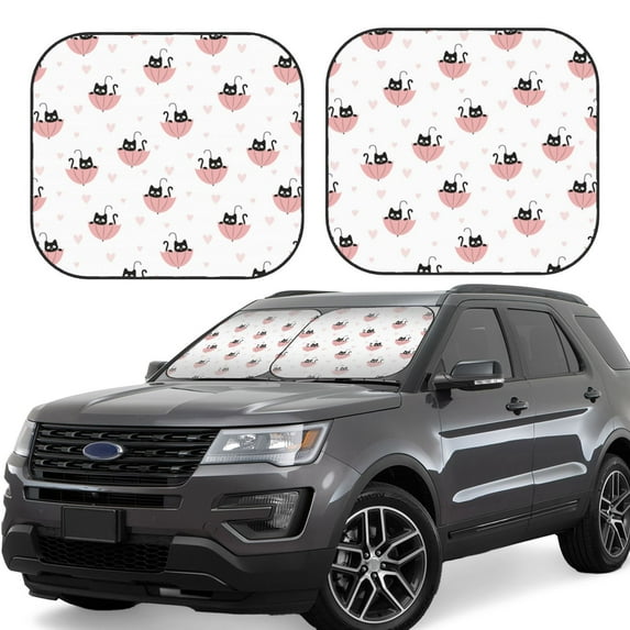 Lsque Umbrella Cat 2 PCS Windshield Sun Shade | CarFoldable Window Covers | Car Accessories Reflect UV for Universal Cars SUV Truck | Small