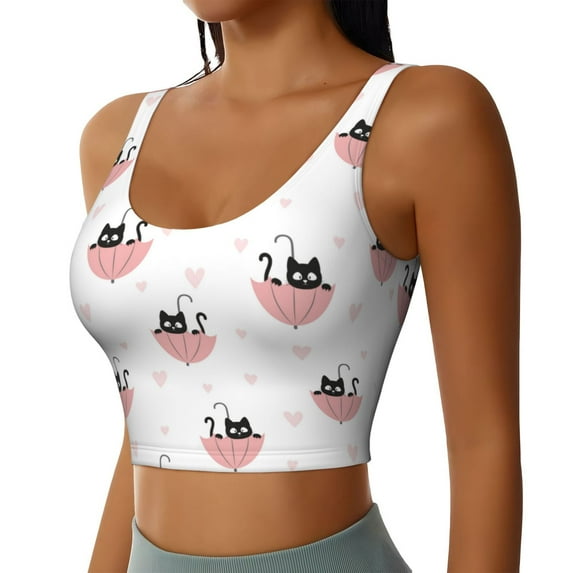 Lsque Umbrella Cat Printed Women'S Sports Bra, Compression, Moisture Wicking, High-Impact Sports Bra For Women,Supportive sports bra-Small