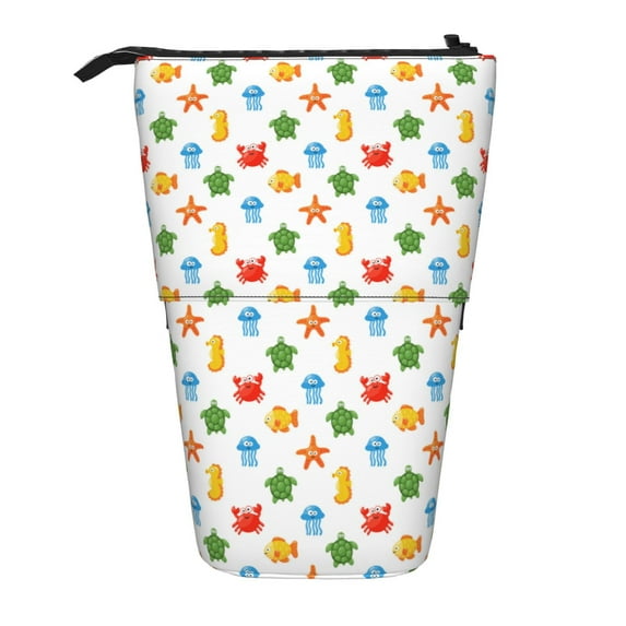Lsque Undersea Animals Pattern Telescopic Pencil Bag Pen Holder Stationery Case, Stand-up Retractable Transformer Bag Organizer