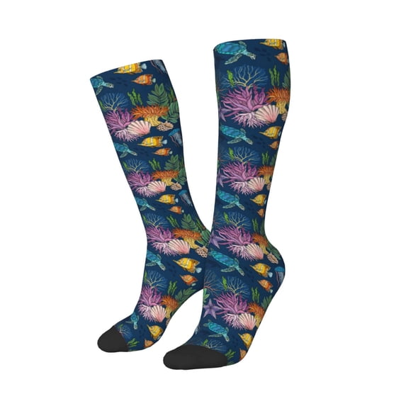 Lsque Undersea Animals Printed Crew Socks Men's Women's LightWeight Thin Casual Calf Socks ,Knee High Socks,Cotton Socks