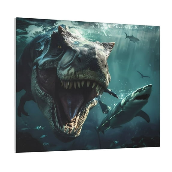 Lsque Underwater Dinosaur Shark Print Wall Art – Decorative Picture for Living Room, Bedroom, and Office (Horizontal)