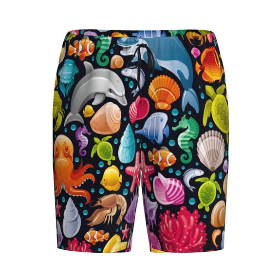 Lsque Underwater Diving Animals Mens Sleep Pajama Shorts,Short Pajama Pants, Cotton Ultra-Soft Knit-Medium