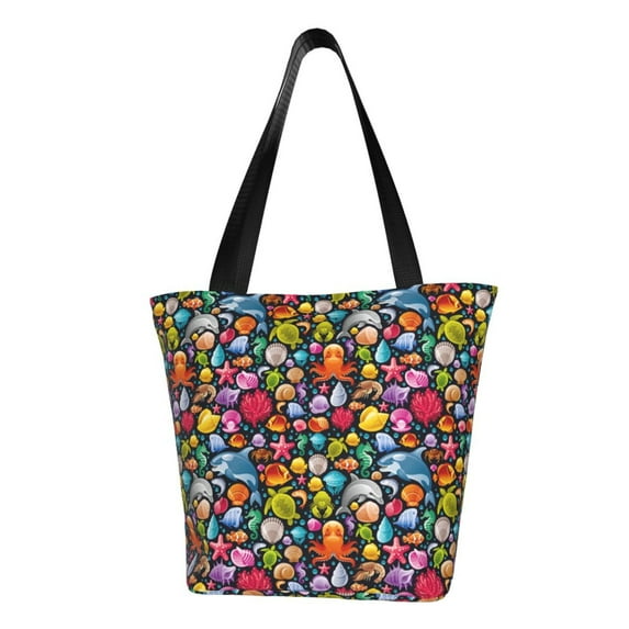 Lsque Underwater Diving Animals Pattern Beach Tote,Shoulder Handbag,Spacious Tote Bag,Lightweight Travel Bag,Versatile Shopping Bag