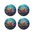 thumbnail image 1 of Lsque Underwater Plant Octopus Pattern 4" Drink Coasters Set of 4, PVC Leather Absorbent Coasters, Table Coaster Set Decorative Coffee Cup Coasters Housewarming Gift -Round Shape, 1 of 6