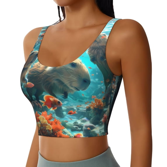 Lsque Underwater Swimming Guinea Pig Printed Women'S Sports Bra, Compression, Moisture Wicking, High-Impact Sports Bra For Women,Supportive sports bra-XX-Large