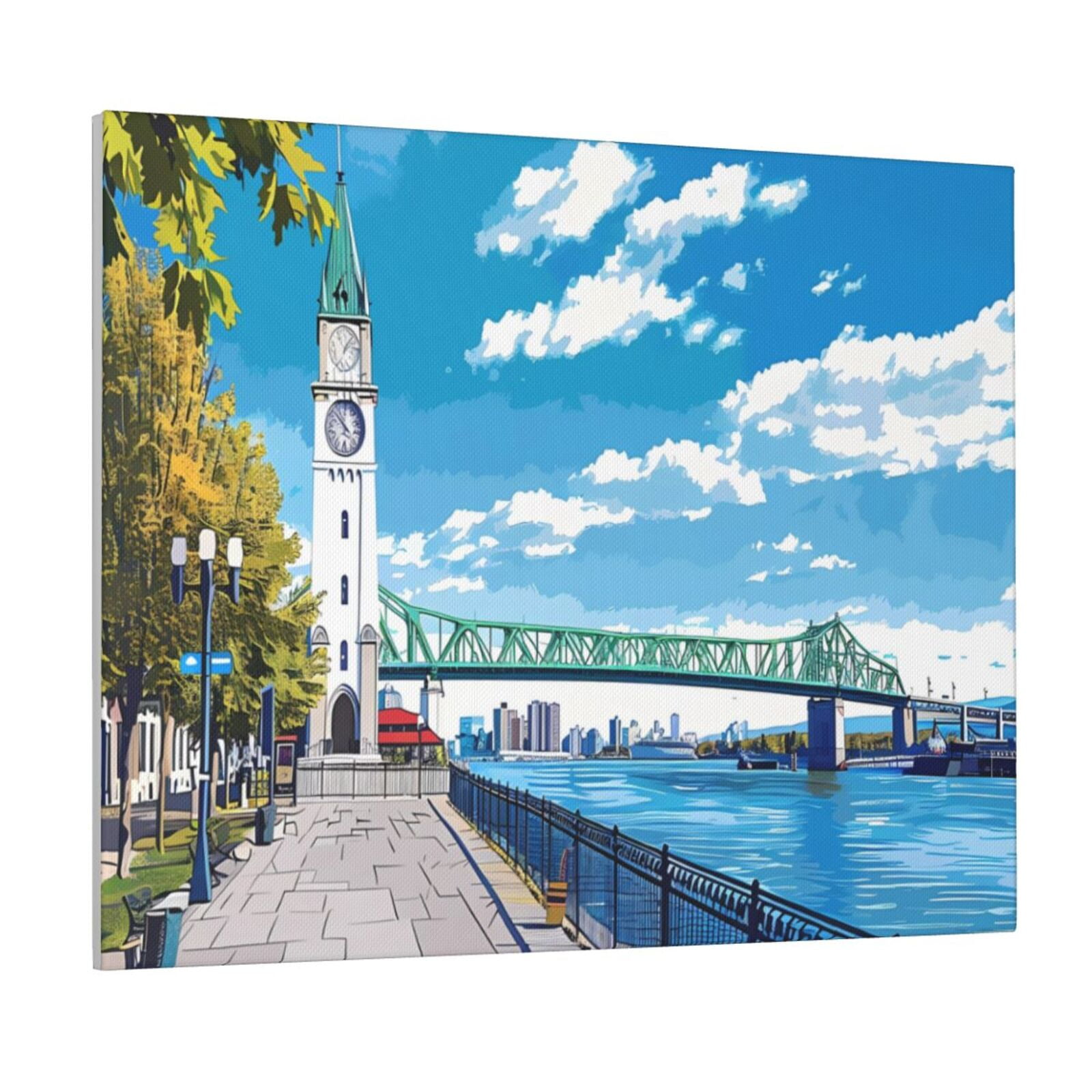 Lsque Urban Riverside Clock Tower Print Wall Art – Decorative Picture ...