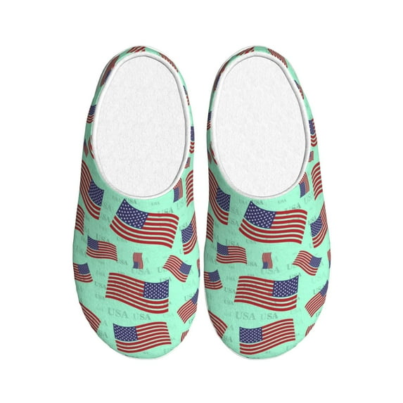 Lsque Usa Flag Pattern Womens Comfort Cotton on Scuff With Memory Foam and Anti-skid Sole Slipper-40/41