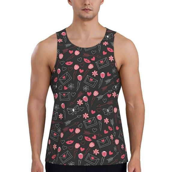 Lsque Valentine'S Day Pattern Mens Tank Tops Muscle Athletic Quick Dry Sleeveless Workout Fitness T Shirts Beach Tank Top, Loose-fit Sleeveless Shirt for Men-4X-Large