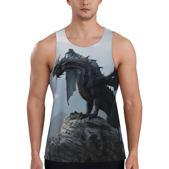 Lsque Valley Gray Dragon Pattern Mens Tank Tops Muscle Athletic Quick Dry Sleeveless Workout Fitness T Shirts Beach Tank Top, Loose-fit Sleeveless Shirt for Men-X-Large