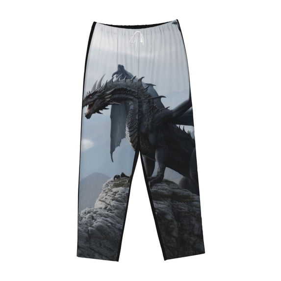 Lsque Valley Gray Dragon Print Women's Pajama Pants, Lounge Pant - Comfortable Home Wear,Elastic Waistband, Stylish Design-Small