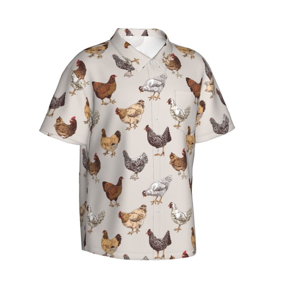 Lsque Various Chicken pattern Hawaiian Shirt for Men, Unisex Summer Beach Casual Short Sleeve Button Down Shirts-X-Large