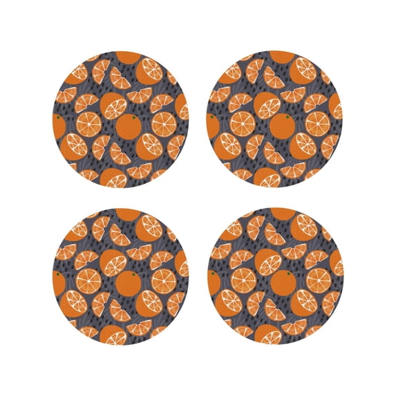 Lsque Various Oranges Pattern 4" Drink Coasters Set of 4, PVC Leather Absorbent Coasters, Table Coaster Set Decorative Coffee Cup Coasters Housewarming Gift -Round Shape