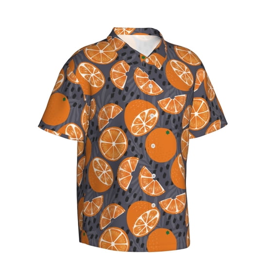 Lsque Various Oranges pattern Hawaiian Shirt for Men, Unisex Summer Beach Casual Short Sleeve Button Down Shirts-Large