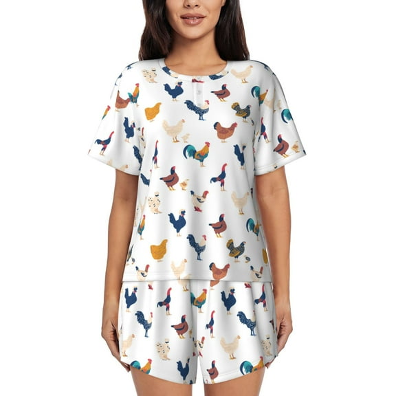 Lsque Various Rooster Women's Short-Sleeved Pajama Set - 2 Piece Soft and Lightweight Sleepwear Set-Small