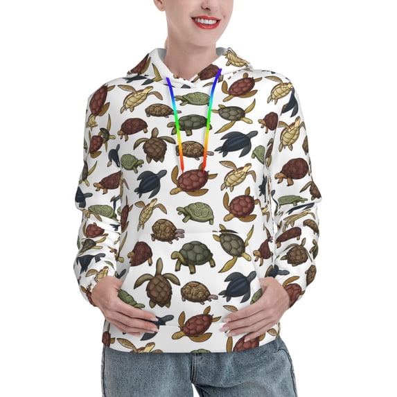 Lsque Various Turtle Pattern Casual Women's Hoodie,Hooded Sweatshirt with Kangaroo Pocket,Pullover Hoodie with Eye-catching Drawstrings-XX-Large