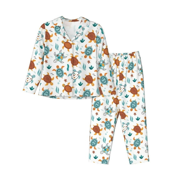Lsque Various Turtle Pattern Long Sleeve Pajama Set for Women - Soft 2-Piece Sleepwear and Loungewear Set with Pockets, Comfy Nightwear-Medium