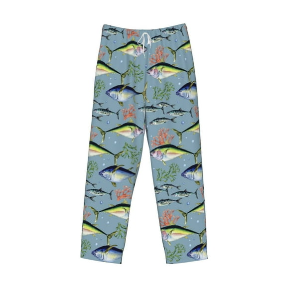 Lsque Various Wild Sea Fish Print Men's Pajama Pants, Lounge Pant - Comfortable Home Wear,Elastic Waistband, Stylish Design-Small