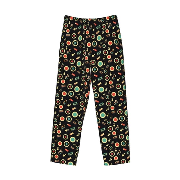 Lsque Vector Retro Music Print Men's Pajama Pants, Lounge Pant - Comfortable Home Wear,Elastic Waistband, Stylish Design-Large