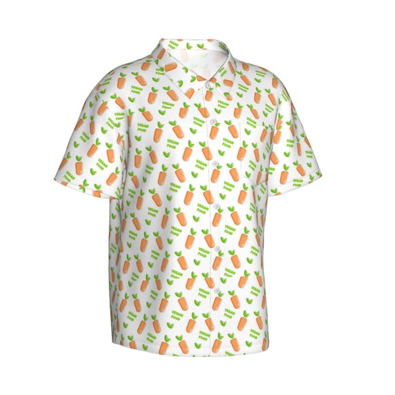 Lsque Vegan Fruit Carrot pattern Hawaiian Shirt for Men, Unisex Summer Beach Casual Short Sleeve Button Down Shirts-Small