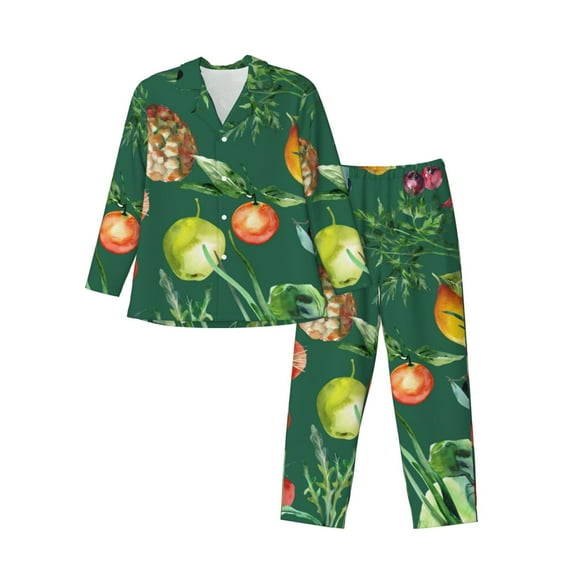 Lsque Vegan Pattern Long Sleeve Pajama Set for Men - Soft 2-Piece Sleepwear and Loungewear Set with Pockets, Comfy Nightwear-X-Large