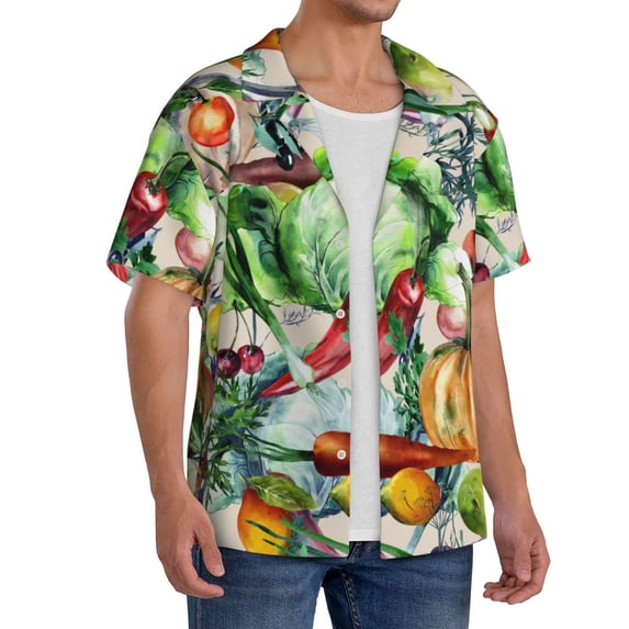 Lsque Vegan1 print Men's Cuban Collar Short Sleeve Shirt Summer Beachwear Casual Button Down Fashionable Vacation Leisure Shirt-4X-Large