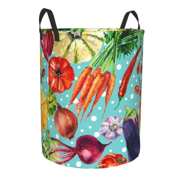 Lsque Vegetable pattern Laundry Hamper Basket, Tall Woven Rope Hamper Basket for Clothes, Lightweight Storage Basket, Collapsible Waterproof-Small