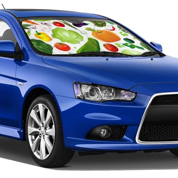 Lsque Vegetables2 Car Windshield Sun Shade | Accordion Folding Style Auto Shade for Car Truck SUV Van | Blocks UV Rays Sun Visor Protector | Small