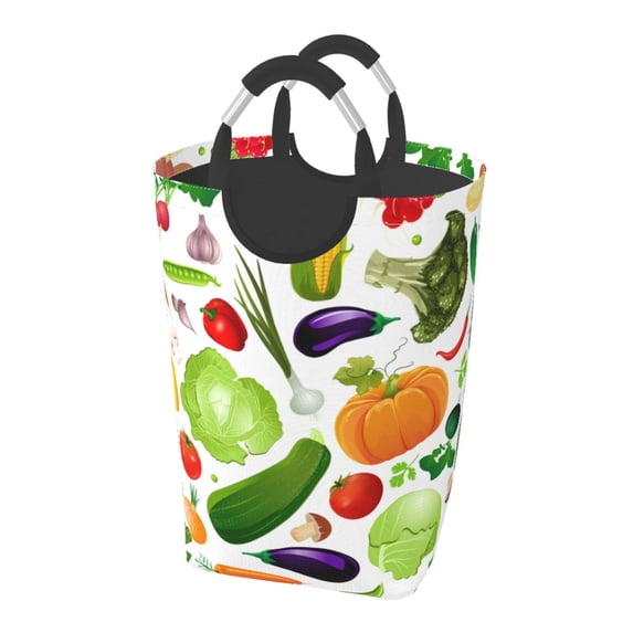 Lsque Vegetables2 Laundry Basket, Laundry Hamper, Dirty Clothes Hamper for Laundry, Collapsible, Waterproof Laundry Baskets with Aluminum Handles for Laundry, Dorm, Family