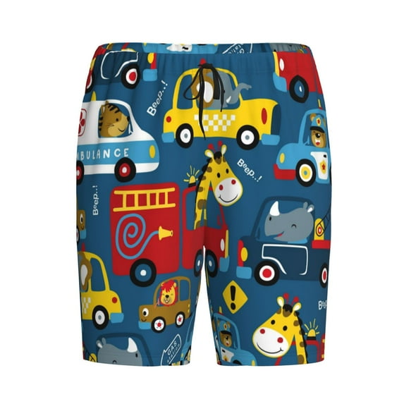Lsque Vehicles Cartoon with Funny Drivers Mens Sleep Pajama Shorts,Short Pajama Pants, Cotton Ultra-Soft Knit-X-Large