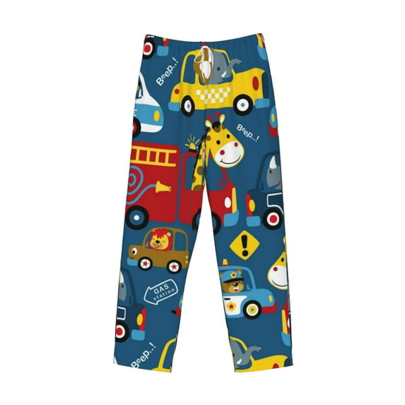 Lsque Vehicles Cartoon with Funny Drivers Print Men's Pajama Pants, Lounge Pant - Comfortable Home Wear,Elastic Waistband, Stylish Design-XX-Large