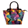 thumbnail image 1 of Lsque Vibrant Abstract Flow Pattern Leather Rivet Shoulder Bag – Elegant Genuine Leather & Microfiber PU Crossbody with Detachable Adjustable Strap, 1 of 5
