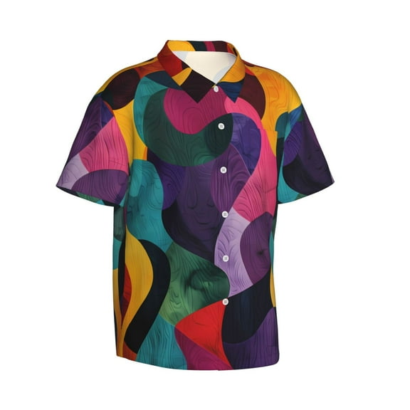 Lsque Vibrant Abstract Flow pattern Hawaiian Shirt for Men, Unisex Summer Beach Casual Short Sleeve Button Down Shirts-3X-Large