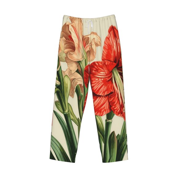 Lsque Vibrant Amaryllis Flowers Print Men's Pajama Pants, Lounge Pant - Comfortable Home Wear,Elastic Waistband, Stylish Design-Medium