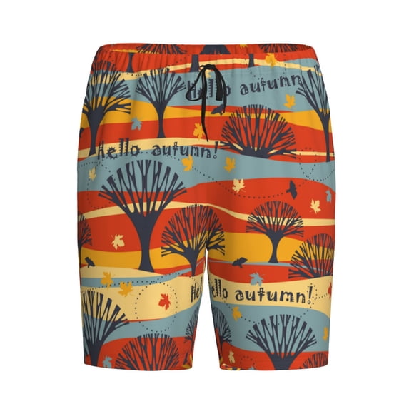 Lsque Vibrant Autumn Forest Hues Mens Sleep Pajama Shorts,Short Pajama Pants, Cotton Ultra-Soft Knit-Small