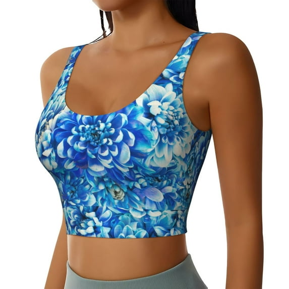 Lsque Vibrant Blue Floral Printed Women'S Sports Bra, Compression, Moisture Wicking, High-Impact Sports Bra For Women,Supportive sports bra-XX-Large