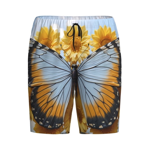 Lsque Vibrant Butterfly And Sunflowers Mens Sleep Pajama Shorts,Short Pajama Pants, Cotton Ultra-Soft Knit-X-Large