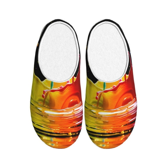 Lsque Vibrant Color Splash Pattern Womens Comfort Cotton on Scuff With Memory Foam and Anti-skid Sole Slipper-46/47