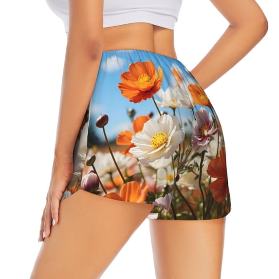 Lsque Vibrant Field Of Blossoms Printed Women's Running Shorts with Liner Pockets,Elastic Quick Dry Workout Athletic Gym Yoga Shorts,Womens High Waist Shorts-X-Large