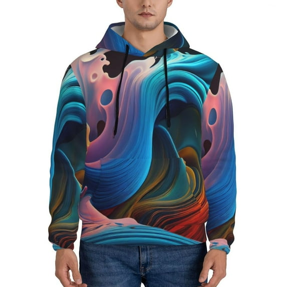 Lsque Vibrant Fluid Motion Art Pattern Casual Men's Hoodie,Hooded Sweatshirt with Kangaroo Pocket,Pullover Hoodie-4X-Large